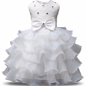 'Solange Marie' Crystal Bodice Formal Baby Dress with Bow and Ruffles - The Palm Beach Baby