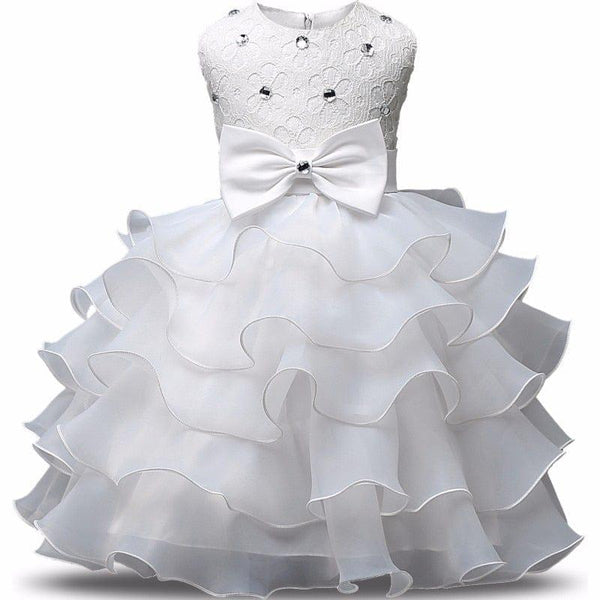 'Solange Marie' Crystal Bodice Formal Baby Dress with Bow and Ruffles - The Palm Beach Baby