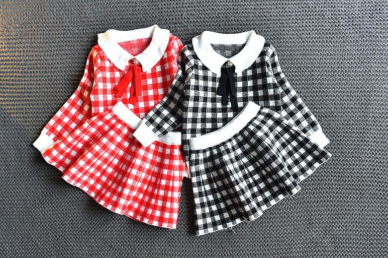 baby and kids clothes 2PC "Barbara-Ann" Knit Checked Skirt Set -The Palm Beach Baby