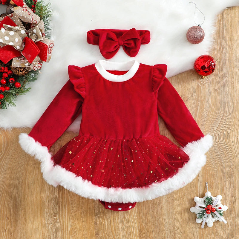 kids and babies Red Holiday Romper Dress With Matching Bow -The Palm Beach Baby