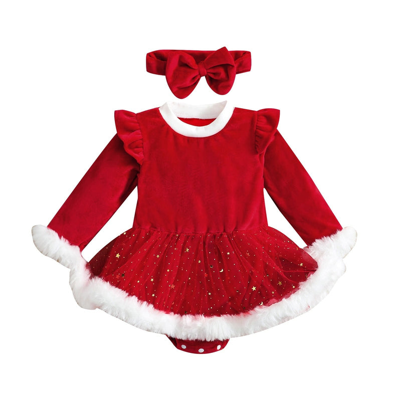 kids and babies Red Holiday Romper Dress With Matching Bow -The Palm Beach Baby