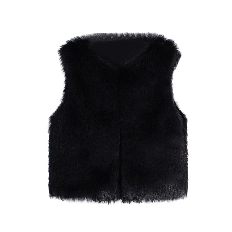kids and babies Black / 12-18 Months / United States Lush Faux Fur Little Girls Vest -The Palm Beach Baby