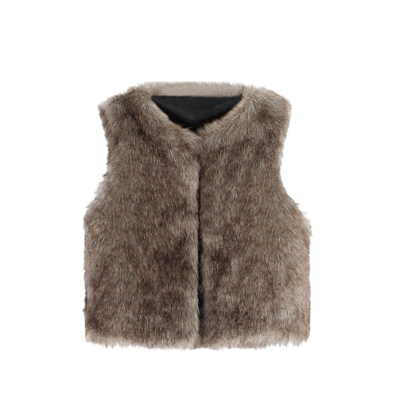 kids and babies Brown / 12-18 Months / United States Lush Faux Fur Little Girls Vest -The Palm Beach Baby