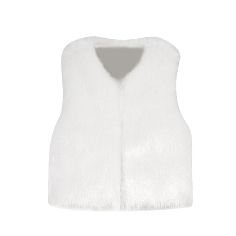 kids and babies White / 12-18 Months / United States Lush Faux Fur Little Girls Vest -The Palm Beach Baby