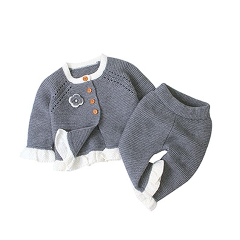kids and babies 82W449-461 Gray / 6M "Beth" 2 PC Sweater Knit Pant Set -The Palm Beach Baby