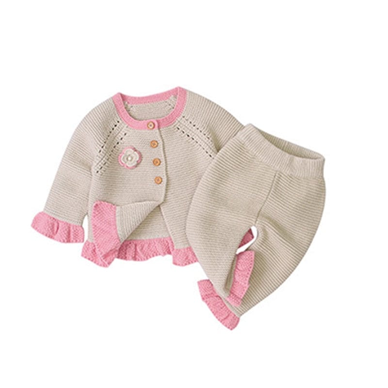 kids and babies 82W449-461 khaki / 6M "Beth" 2 PC Sweater Knit Pant Set -The Palm Beach Baby
