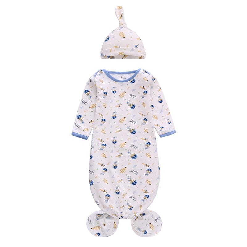 kids and babies Balloon / S for 0-6 months Knotted Baby Gown With Matching Cap -The Palm Beach Baby