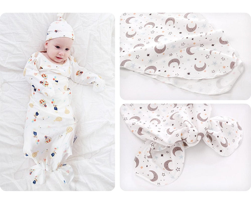 kids and babies Knotted Baby Gown With Matching Cap -The Palm Beach Baby