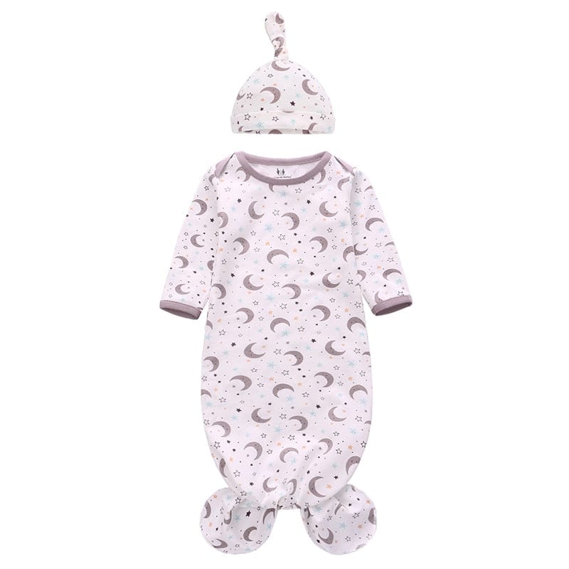 kids and babies Moon / S for 0-6 months Knotted Baby Gown With Matching Cap -The Palm Beach Baby