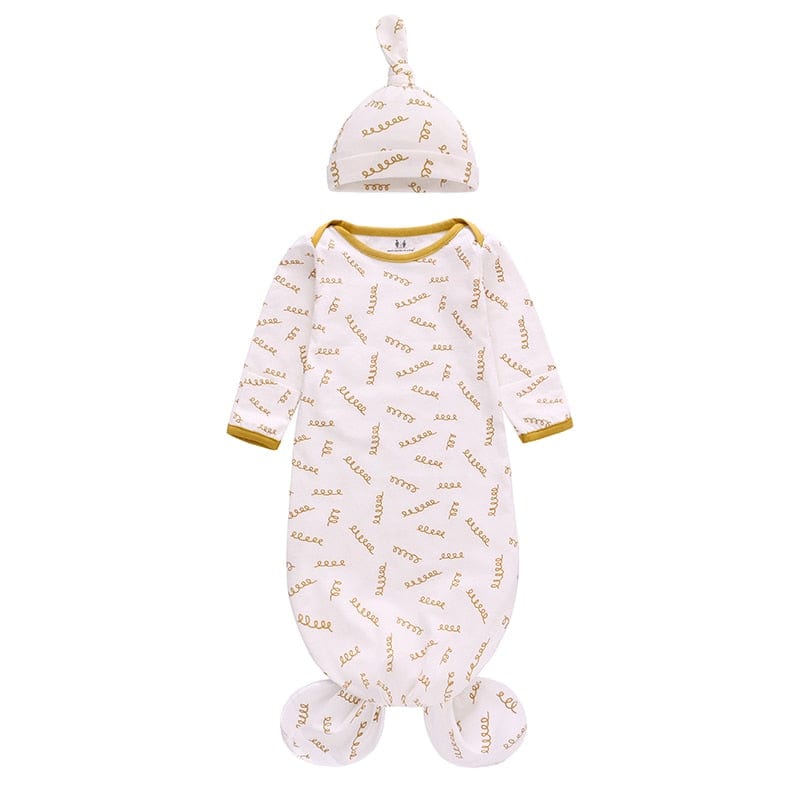 kids and babies Symbol / S for 0-6 months Knotted Baby Gown With Matching Cap -The Palm Beach Baby