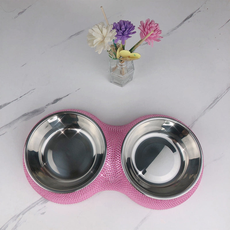 Pet Accessories DIVA Pet - Double Rhinestone Bowls - 3 Colors -The Palm Beach Baby
