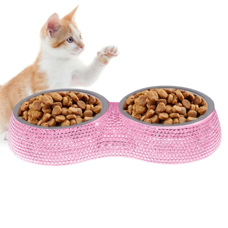 Pet Accessories Pink / International DIVA Pet - Double Rhinestone Bowls - 3 Colors -The Palm Beach Baby
