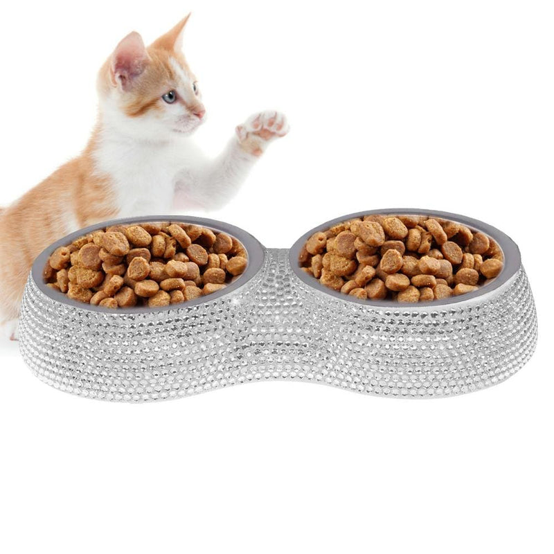 Pet Accessories Silver / International DIVA Pet - Double Rhinestone Bowls - 3 Colors -The Palm Beach Baby