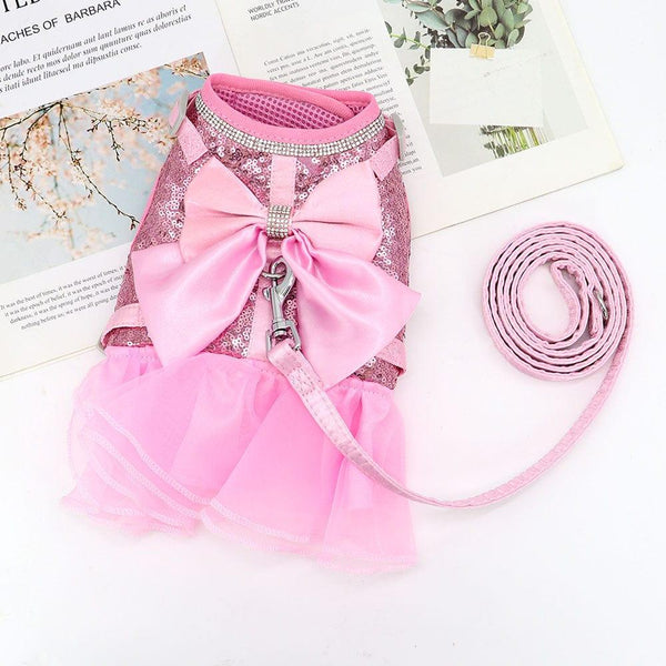 DIVA Pet - Elegant Sequined Dog Tutu Harness with Bow - The Palm Beach Baby