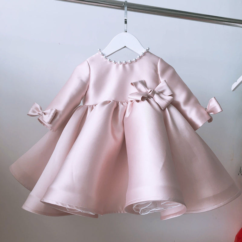 baby and kids apparel Pink / 12M "Tiffany" Tulle Pearl Beaded Special Occasion Dress -The Palm Beach Baby