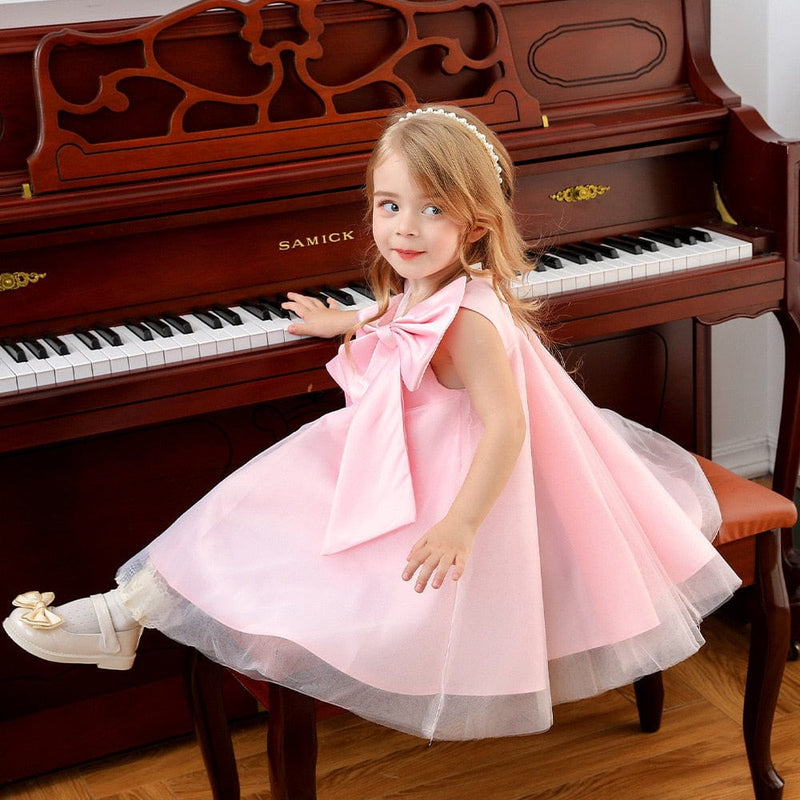 kids and babies "Mari" Party Dress With Big Bow -The Palm Beach Baby