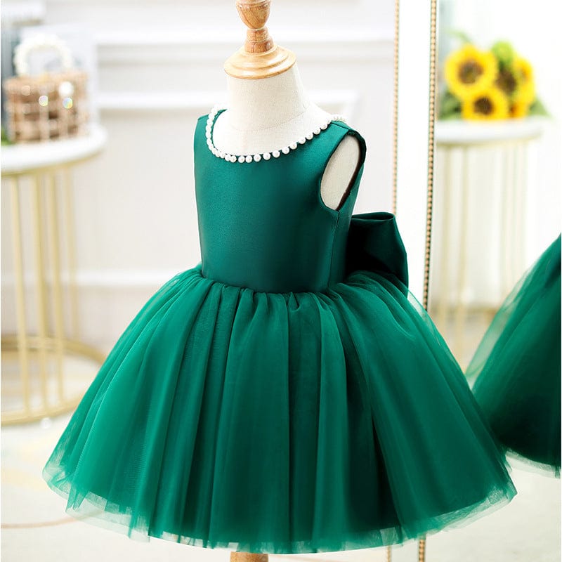 Baby & Kids Apparel "Eloise-Marie" Elegant V-Back Party Dress With Big Bow -The Palm Beach Baby