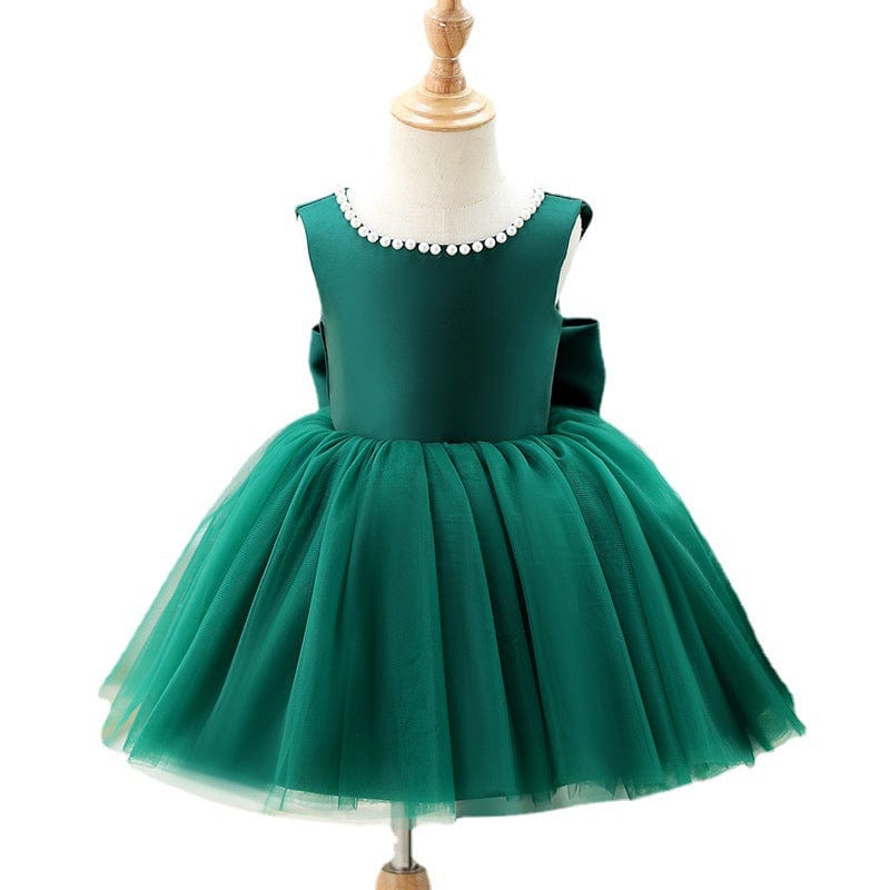 Baby & Kids Apparel "Eloise-Marie" Elegant V-Back Party Dress With Big Bow -The Palm Beach Baby