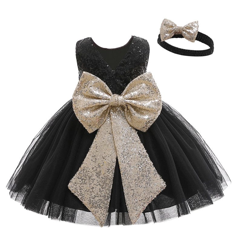 kids and babies Black 1 / 3M "Mathilde" V Back Lace Occasion Dress  +  Headband -The Palm Beach Baby