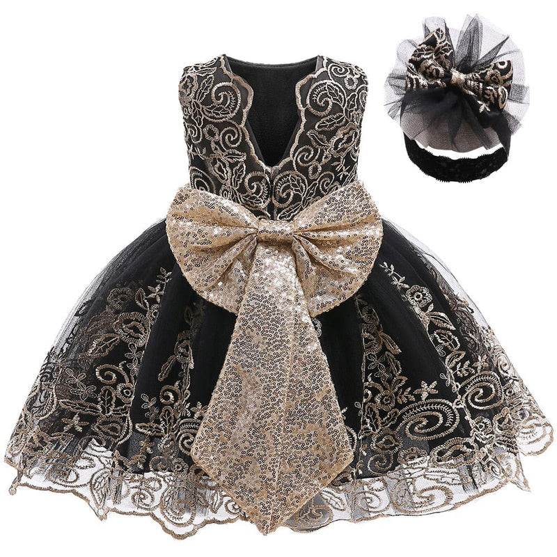 kids and babies Black / 3M "Mathilde" V Back Lace Occasion Dress  +  Headband -The Palm Beach Baby