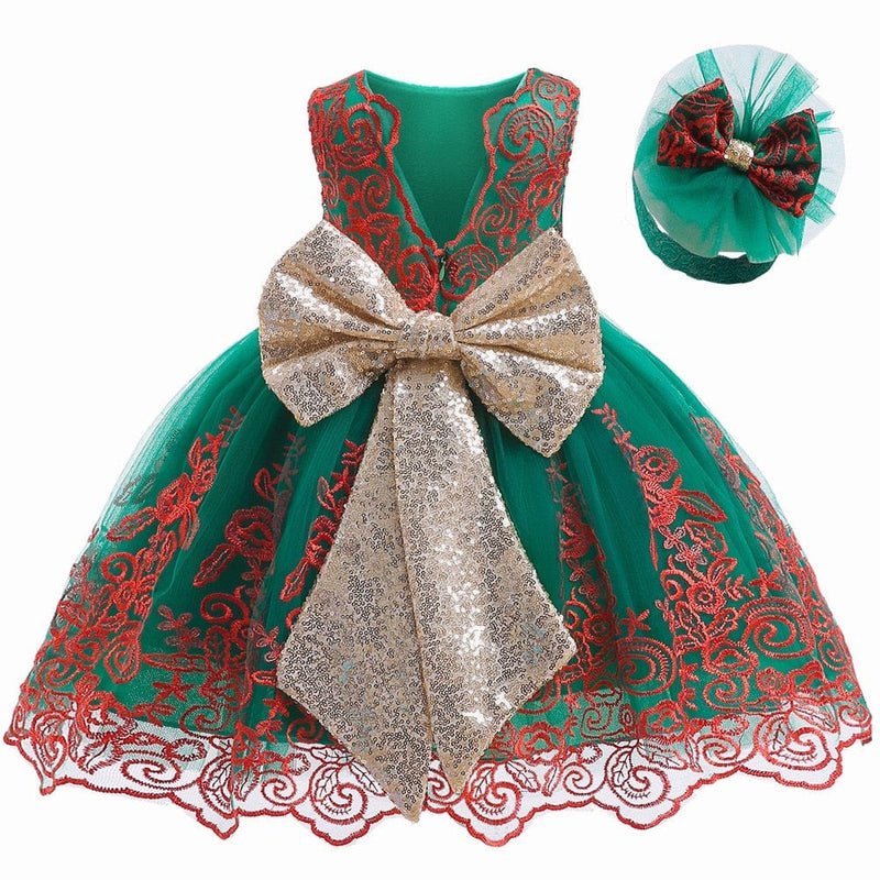 kids and babies Green / 3M "Mathilde" V Back Lace Occasion Dress  +  Headband -The Palm Beach Baby