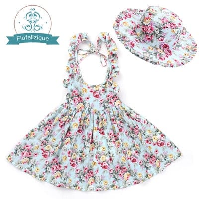 kids and babies blue1 dress with hat / 2T / China "Oh Suzannah" Flirty Floral Party Dress With Hat -The Palm Beach Baby