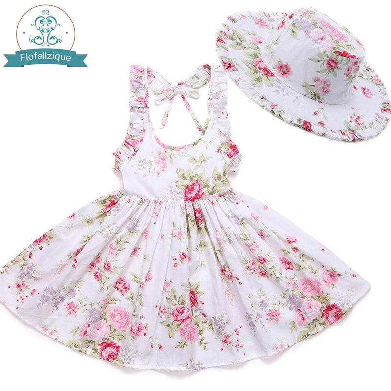 kids and babies "Oh Suzannah" Flirty Floral Party Dress With Hat -The Palm Beach Baby