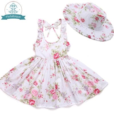 kids and babies white dress with hat / 2T / China "Oh Suzannah" Flirty Floral Party Dress With Hat -The Palm Beach Baby