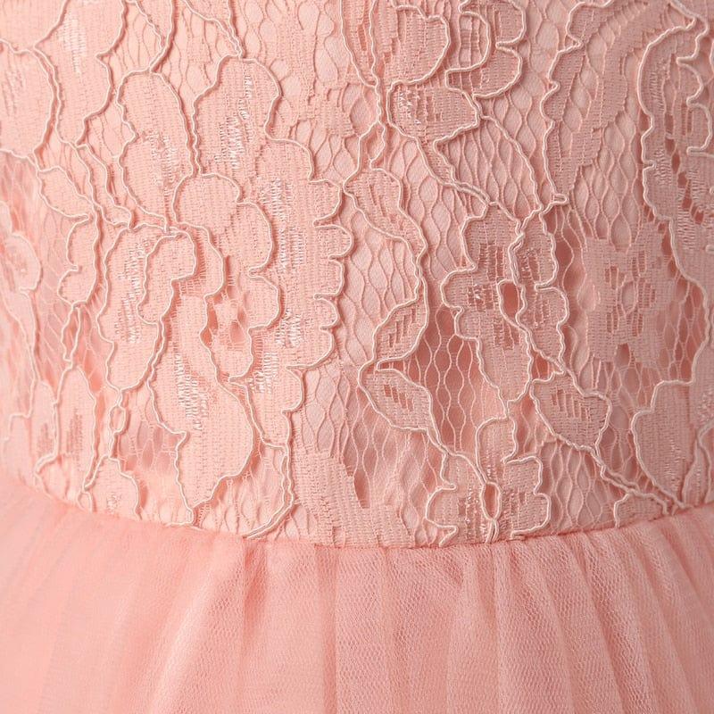 pink baby girl tulle dress with bow featuring floral lace bodice and soft tulle skirt for infants
