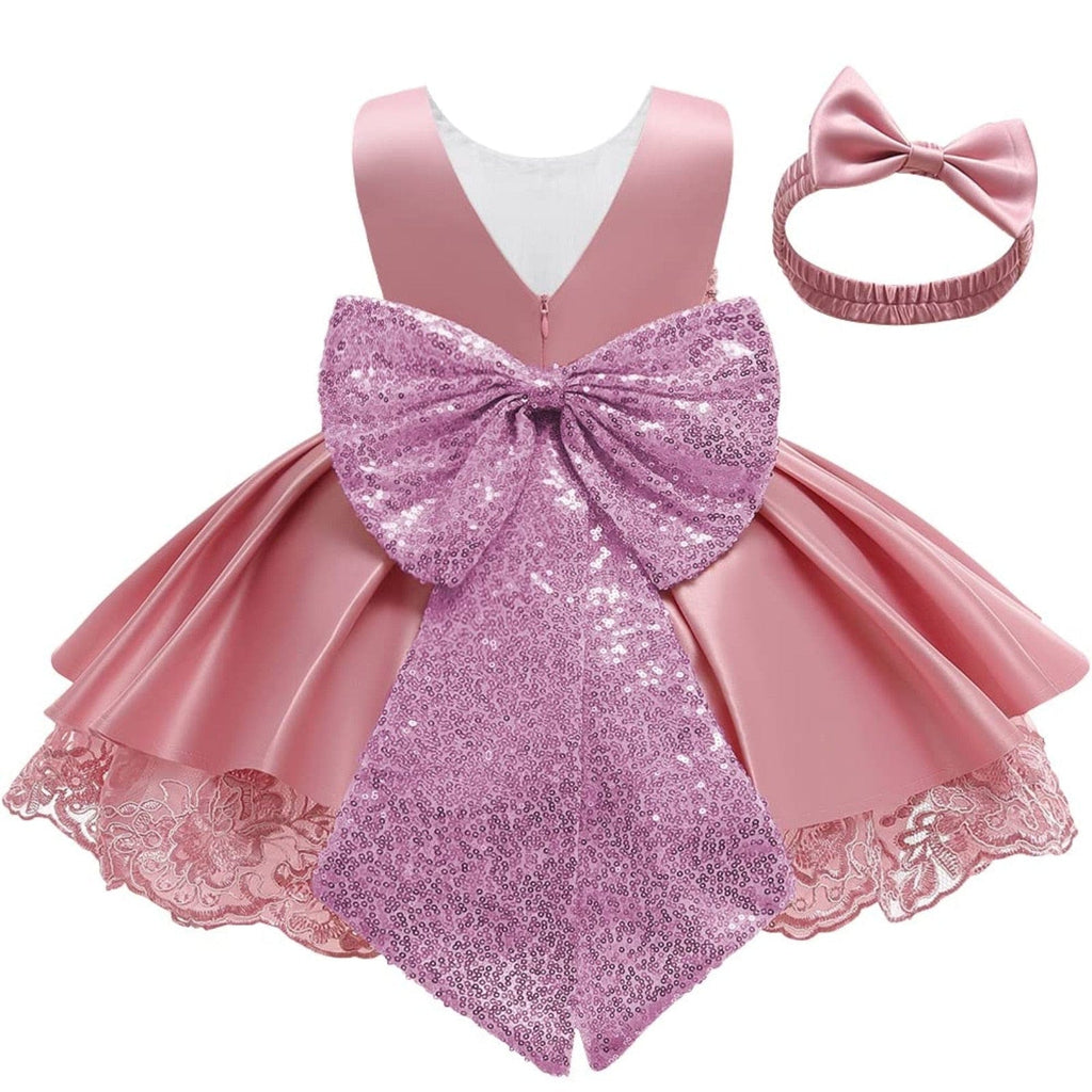 babies and kids clothes "Felice" Satin V Back Dress With Bow -The Palm Beach Baby