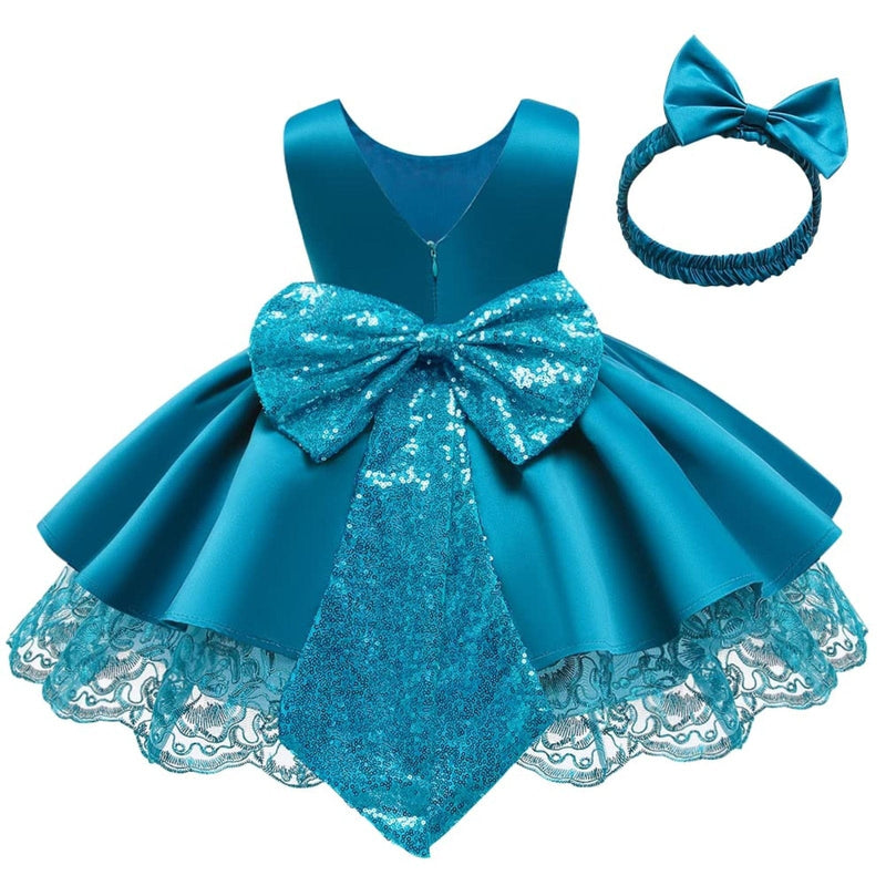 babies and kids clothes Sky Blue / United States / 6-12 Months "Felice" Satin V Back Dress With Bow -The Palm Beach Baby