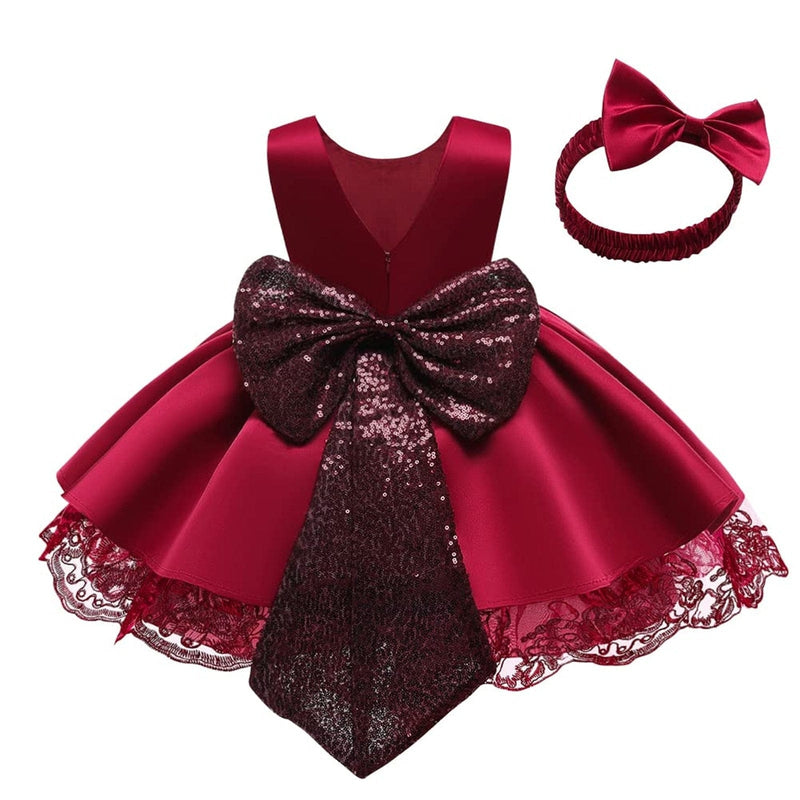 babies and kids clothes Wine Red / United States / 6-12 Months "Felice" Satin V Back Dress With Bow -The Palm Beach Baby