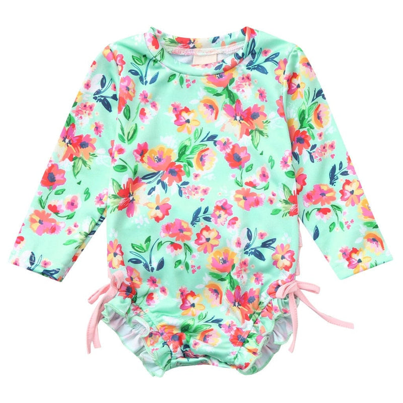 bathing suit Green / 6-9 Months / United States The "Layla" Floral Romper/Swimsuit -The Palm Beach Baby