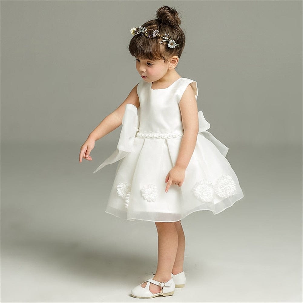 kids and babies "Lauren" White Chiffon Dress With Big Bow -The Palm Beach Baby