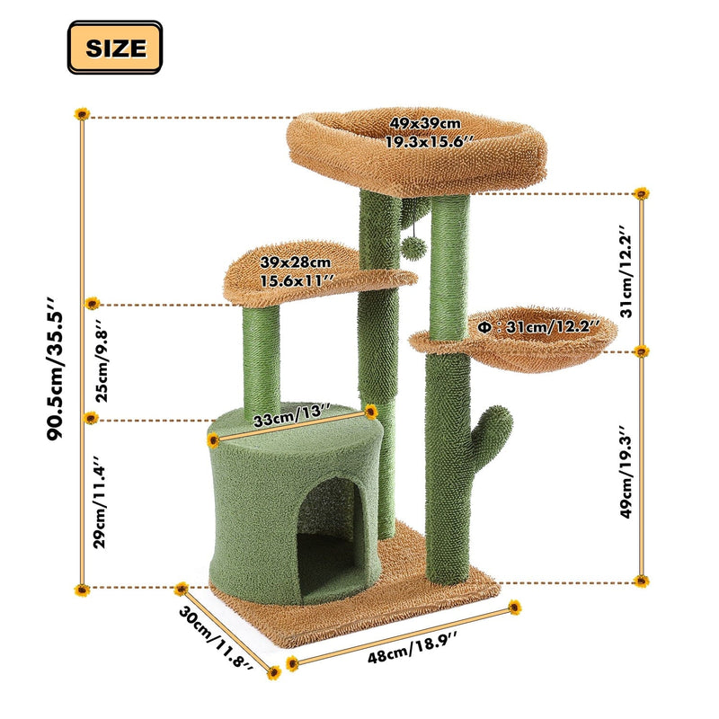 Pet Accessories AMT0128SC / as picture / United States Cactus Cat Tree House With Natural Scratching Posts -The Palm Beach Baby