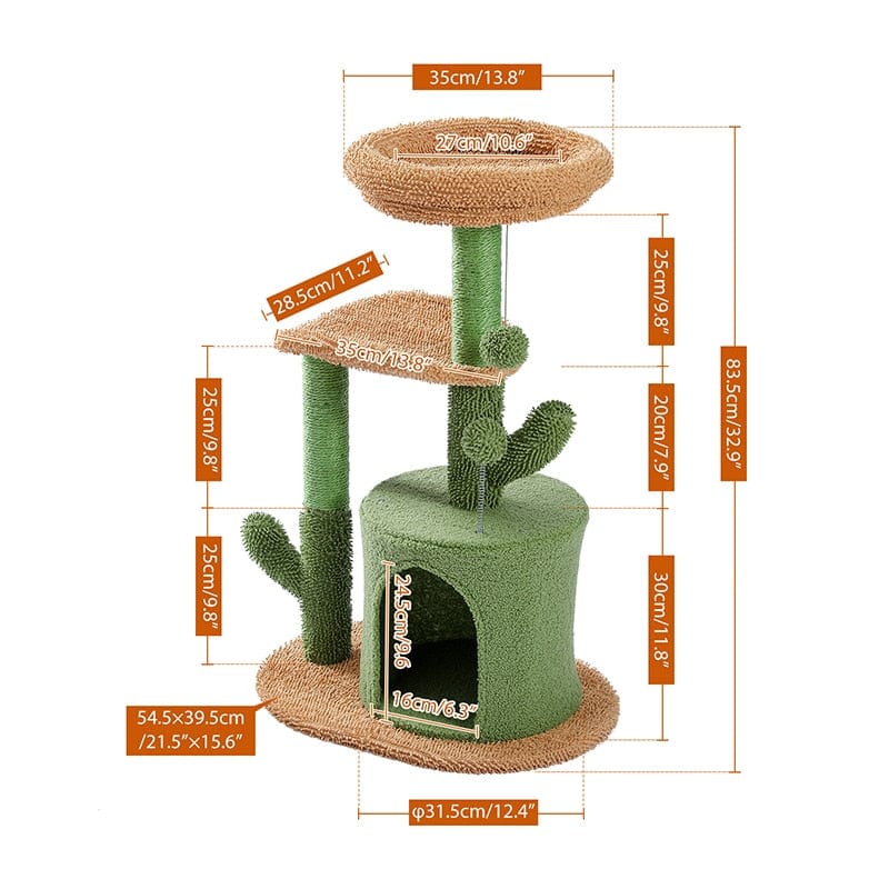 Pet Accessories AMT0133GN / as picture / United States Cactus Cat Tree House With Natural Scratching Posts -The Palm Beach Baby