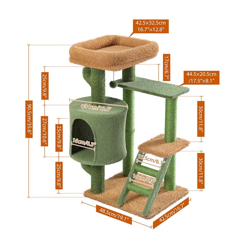 Pet Accessories AMT0141GN / as picture / United States Cactus Cat Tree House With Natural Scratching Posts -The Palm Beach Baby