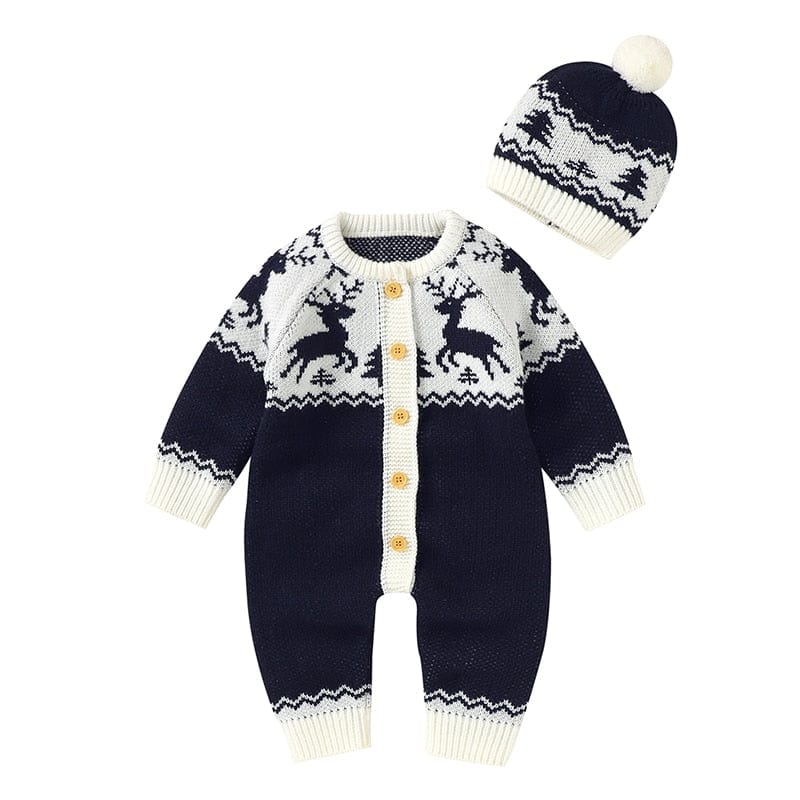 kids and babies 82W1020 Navy blue / 3M-66 "Winter Baby!" Themed Kids Knitted Rompers -The Palm Beach Baby