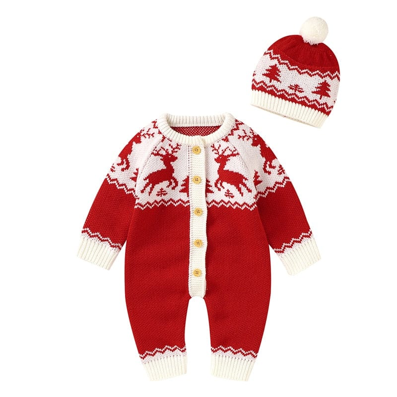 kids and babies 82W1020 Red / 3M-66 "Winter Baby!" Themed Kids Knitted Rompers -The Palm Beach Baby
