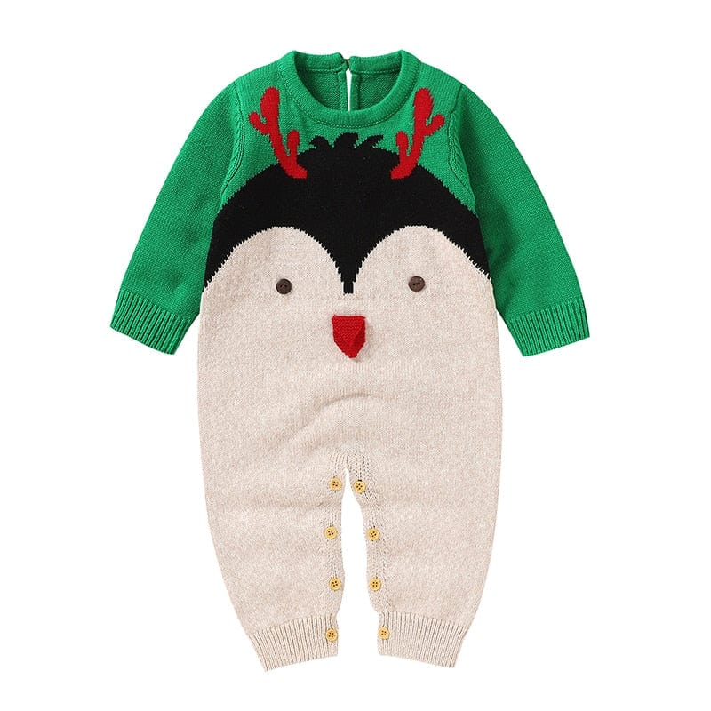 kids and babies 82W1046 Green / 3M-66 "Winter Baby!" Themed Kids Knitted Rompers -The Palm Beach Baby
