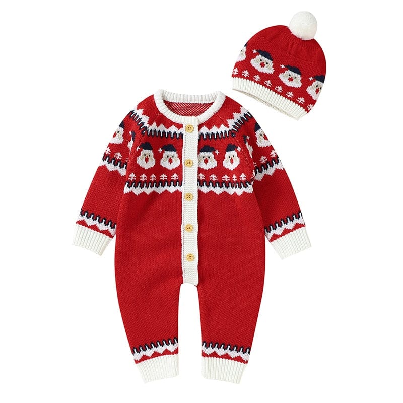 kids and babies 82W1057 Red / 3M-66 "Winter Baby!" Themed Kids Knitted Rompers -The Palm Beach Baby