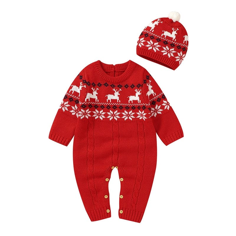 kids and babies 82W1227 Red / 3M-66 "Winter Baby!" Themed Kids Knitted Rompers -The Palm Beach Baby
