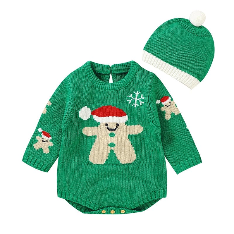 kids and babies 82W1235 Green / 3M-66 "Winter Baby!" Themed Kids Knitted Rompers -The Palm Beach Baby