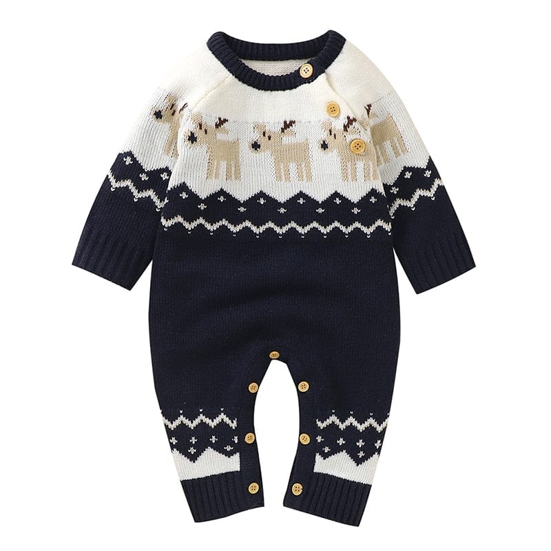 kids and babies 82W301 Navy blue / 6M-73 "Winter Baby!" Themed Kids Knitted Rompers -The Palm Beach Baby