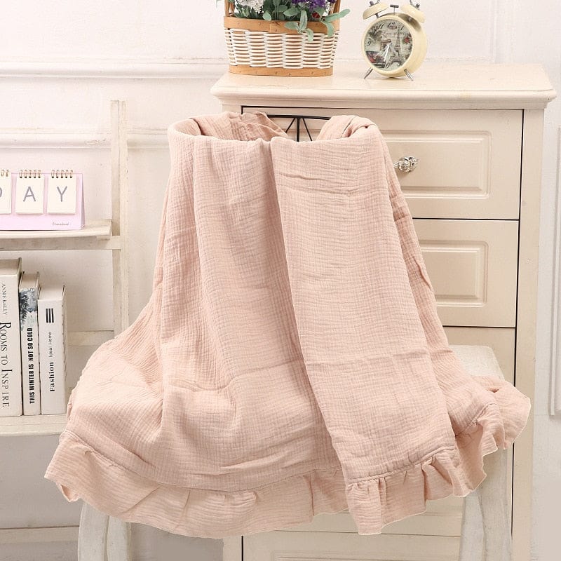 kids and babies light pink / Large 120x100cm Baby's Ruffled Muslim Swaddle Blanket -The Palm Beach Baby