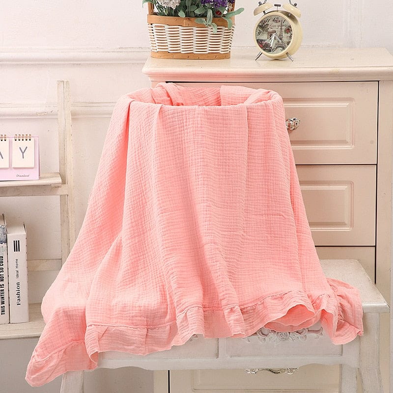 kids and babies Pink / Large 120x100cm Baby's Ruffled Muslim Swaddle Blanket -The Palm Beach Baby