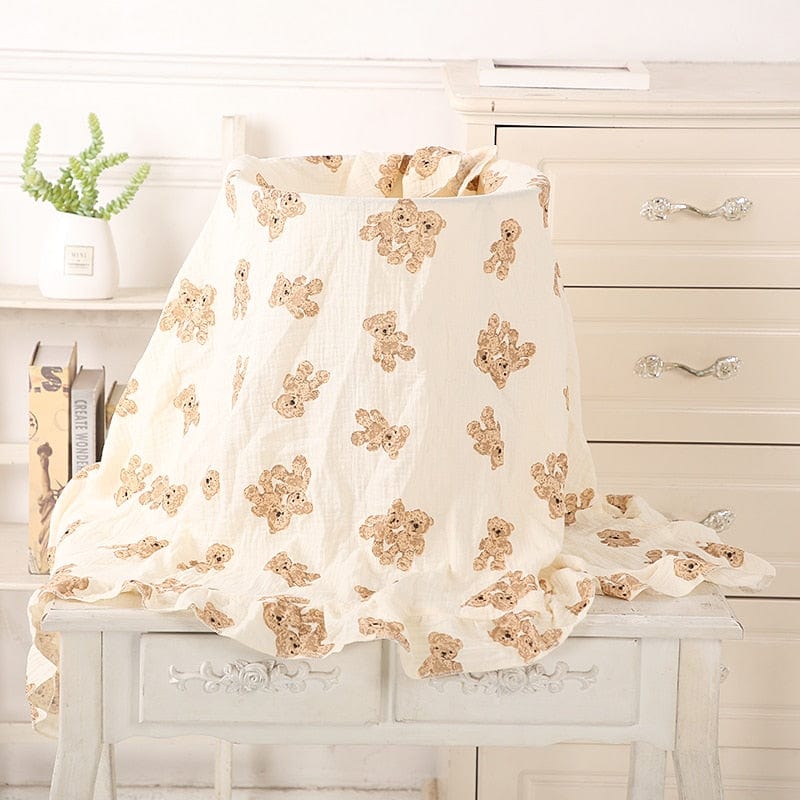 kids and babies Two bears / Large 120x100cm Baby's Ruffled Muslim Swaddle Blanket -The Palm Beach Baby