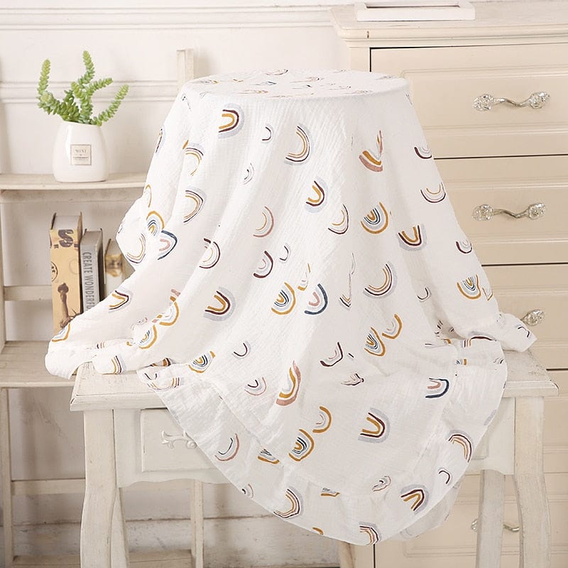 kids and babies White rainbow / Large 120x100cm Baby's Ruffled Muslim Swaddle Blanket -The Palm Beach Baby