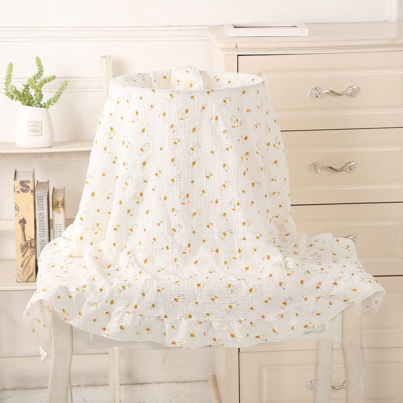 kids and babies Yellow flowers / Large 120x100cm Baby's Ruffled Muslim Swaddle Blanket -The Palm Beach Baby