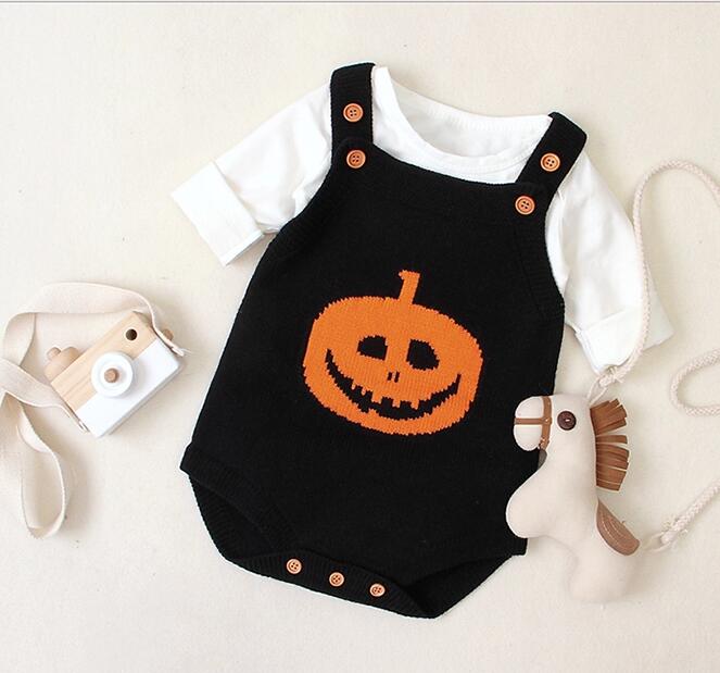 Kids Babies Clothes Fun Fall Baby's Pumpkin Knit Romper -The Palm Beach Baby